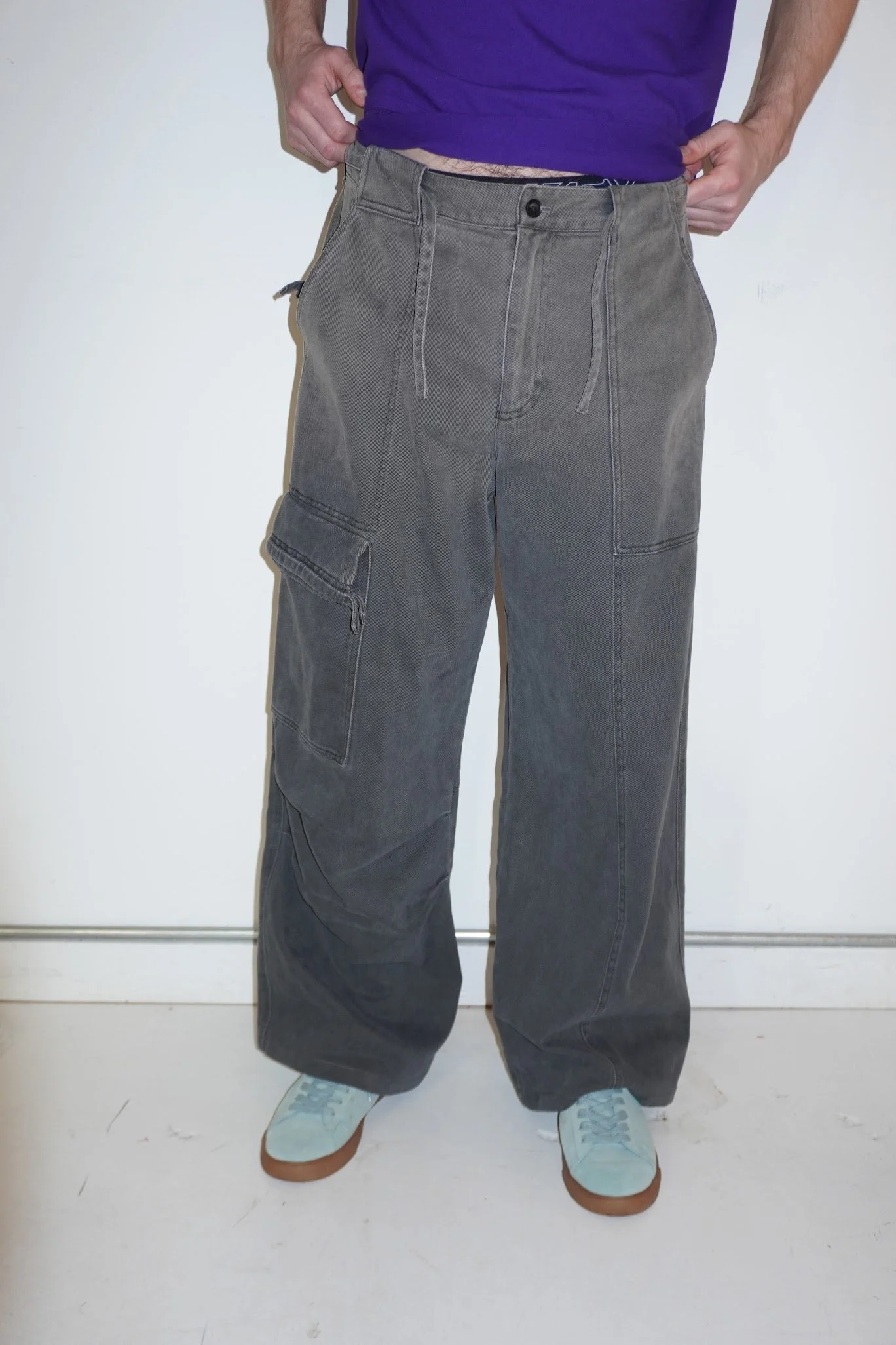 Axel Arigato Grey Denim Wide Leg Cargos
