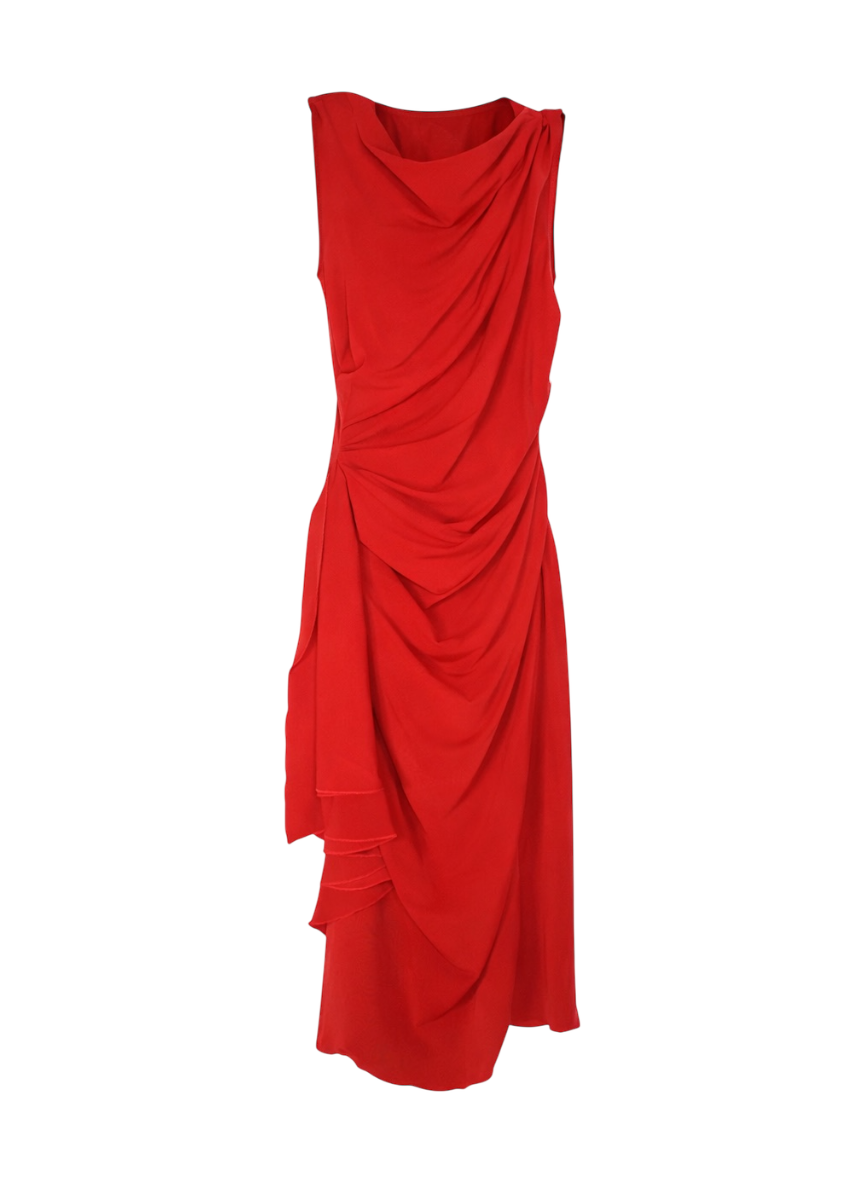 lanvin rust red draped dress