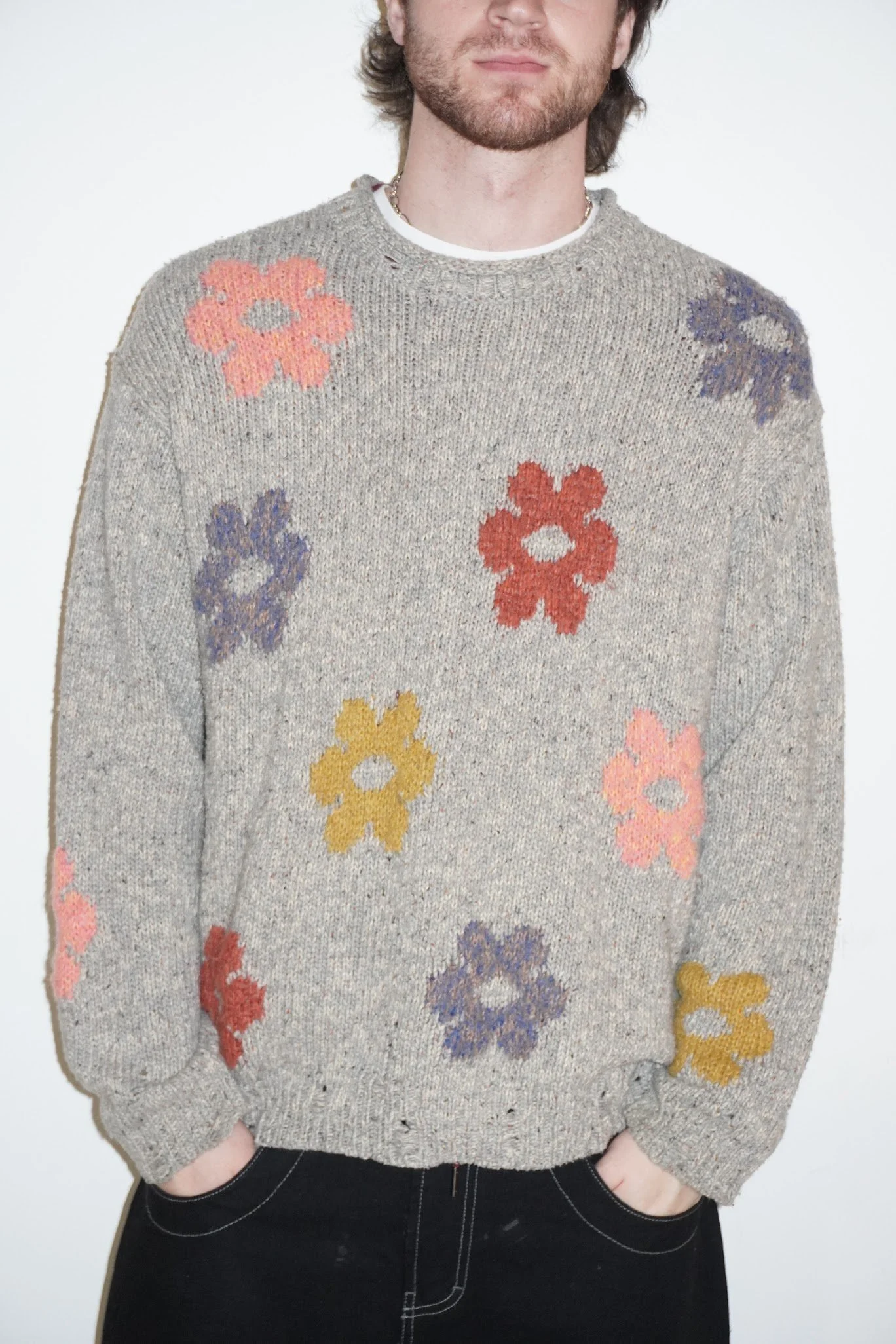 acne studios sand cotton and floral sweater