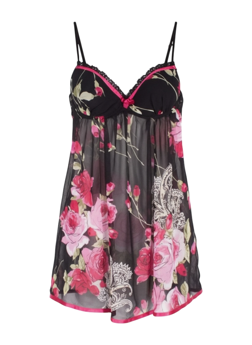 in bloom by jon quil flora print black slip bustier