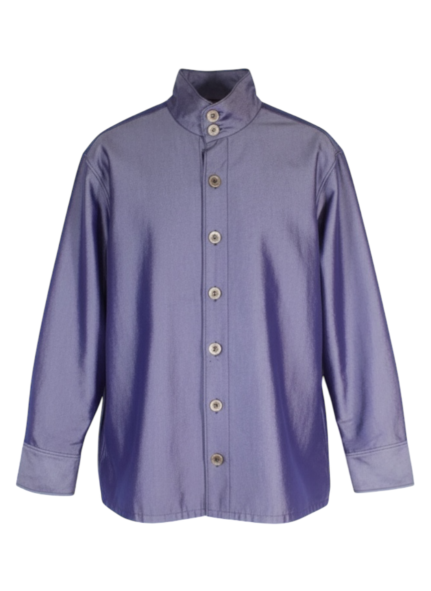 craig lawson shiny blue mandarin collar jacket
