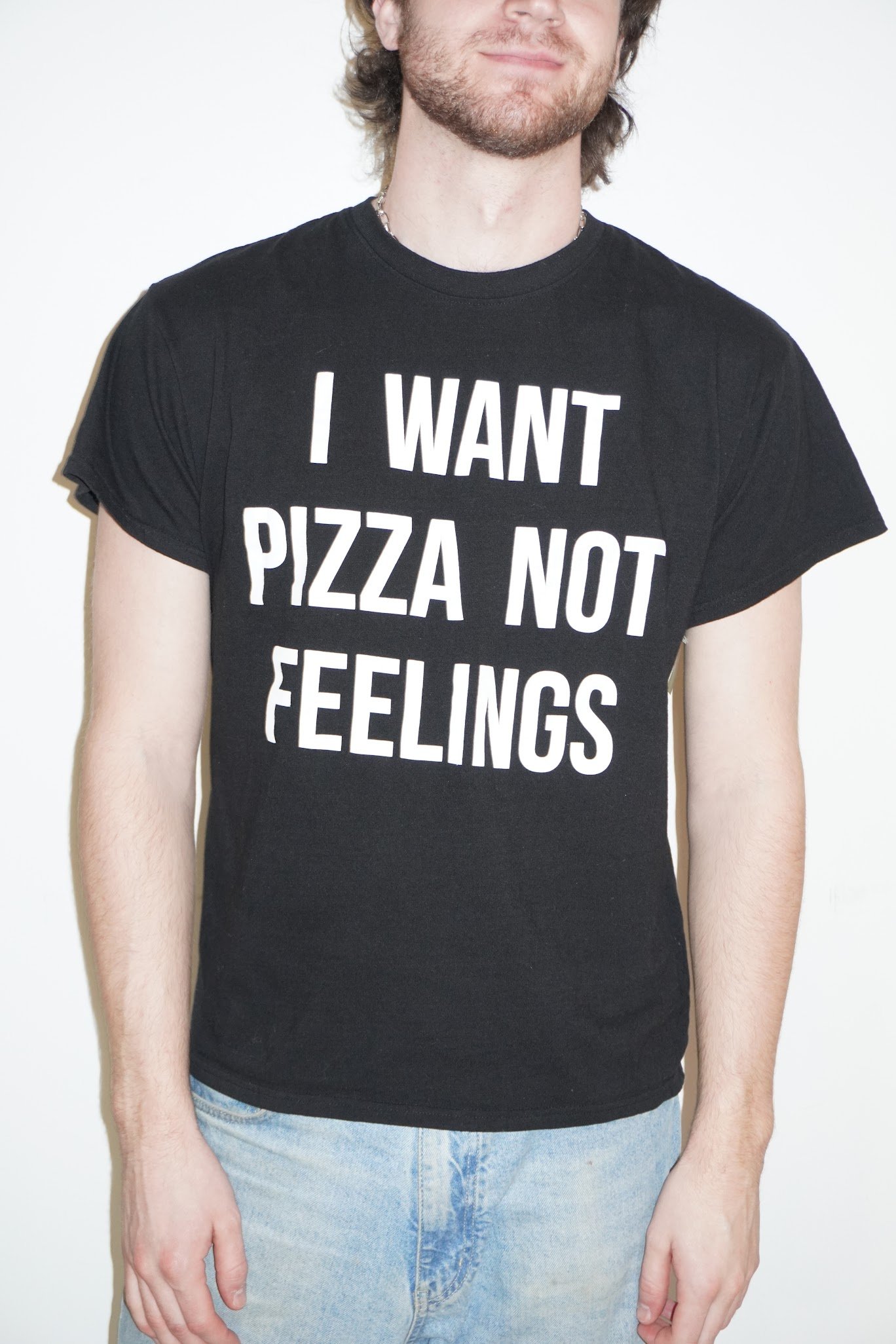 I want pizza not feelings' black novelty tee