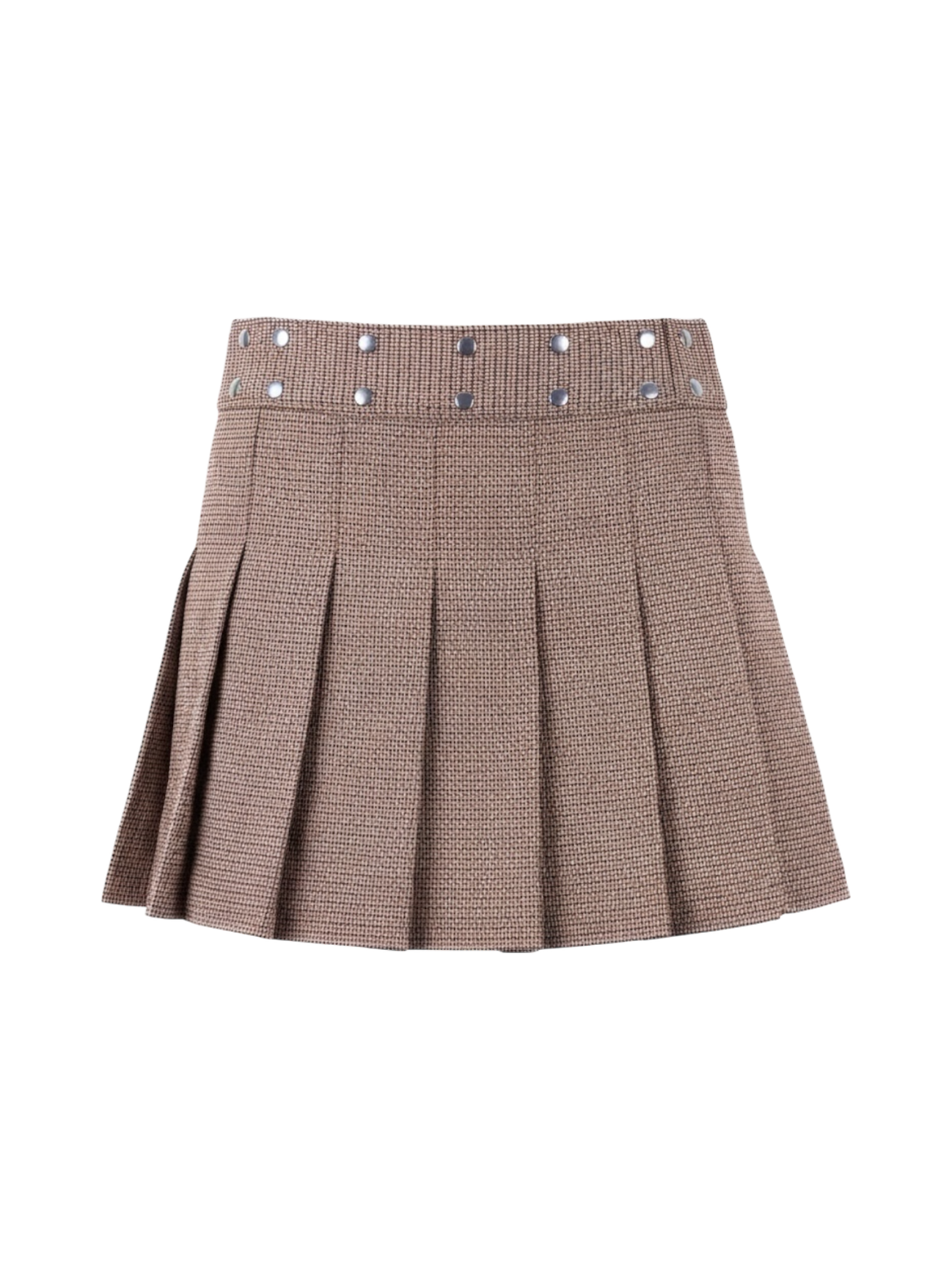 Zucca Brown Houndstooth Wool Snap Skirt