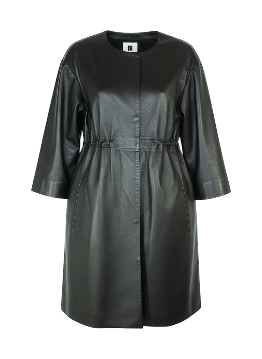 lisa perry black leather jacket with drawstring waist