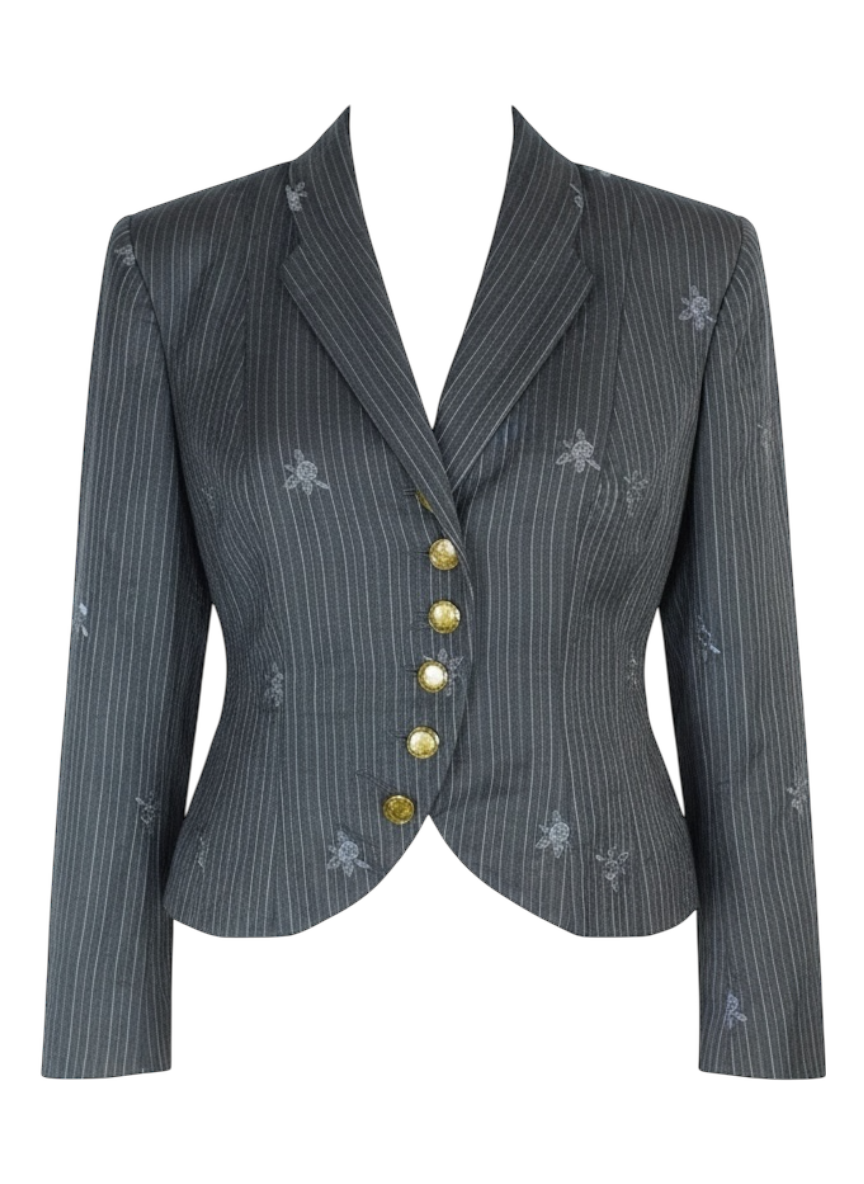 Armand Ventilo Grey Pin Stripe Cropped Wool Blazer