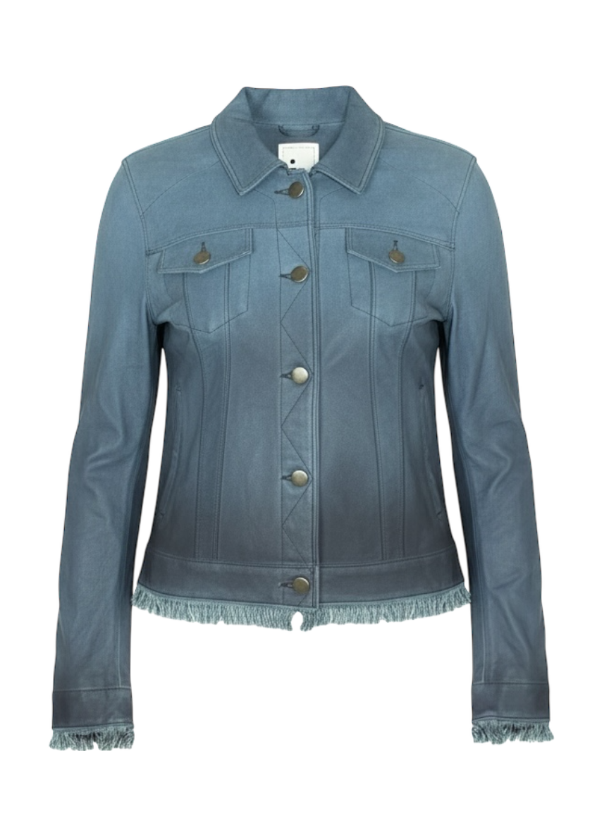jkt nyc steel blue ombre leather jacket with fringe