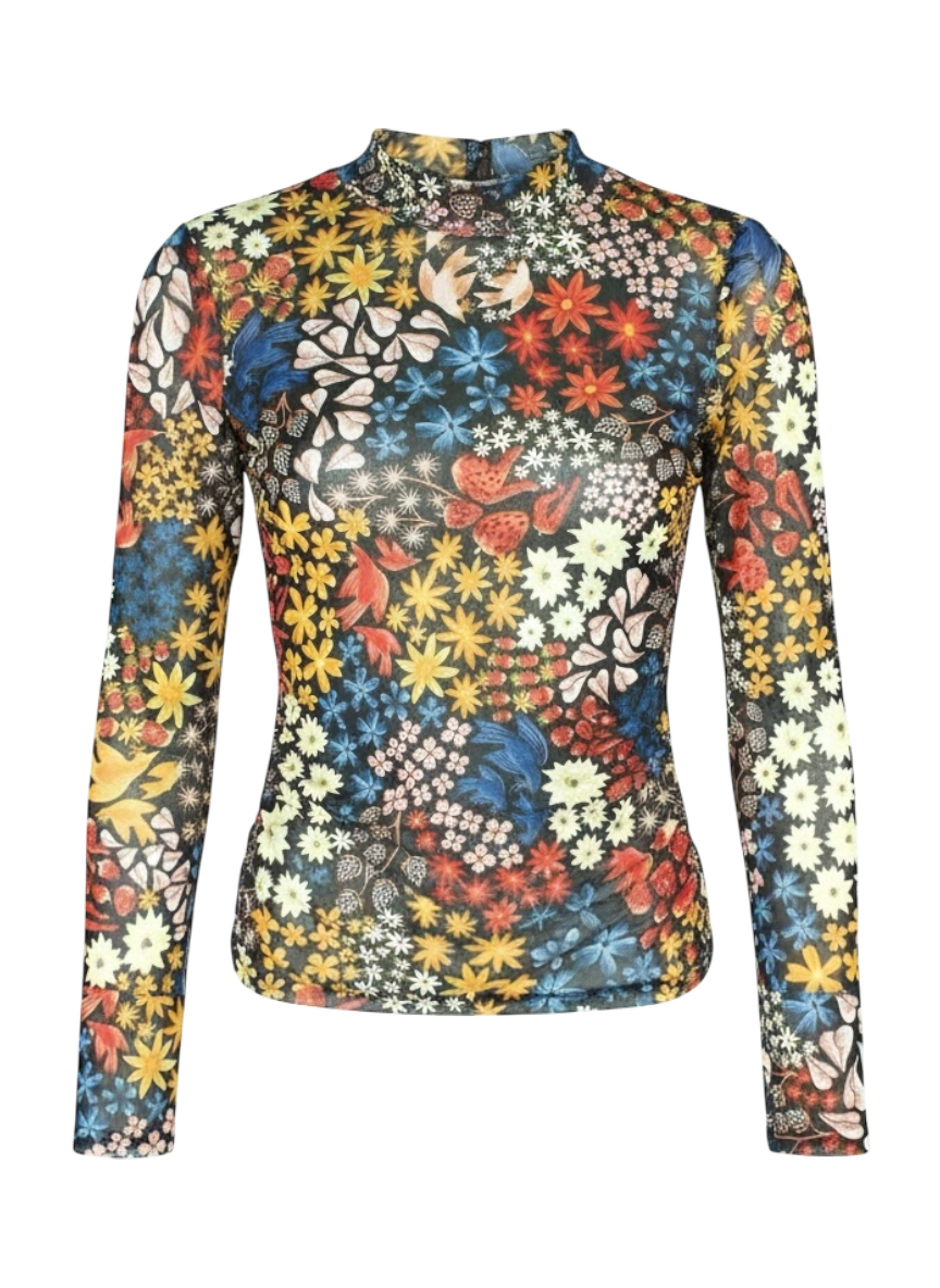 farm rio floral mesh mockneck blouse