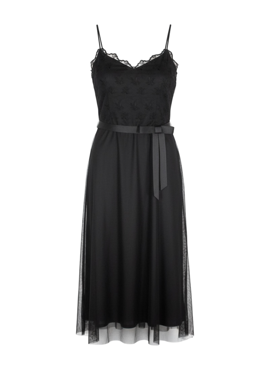 laundry by Shelli Segal black mesh tulle midi dress