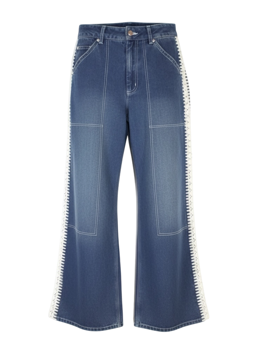 sea ny blue denim with white crochet detail