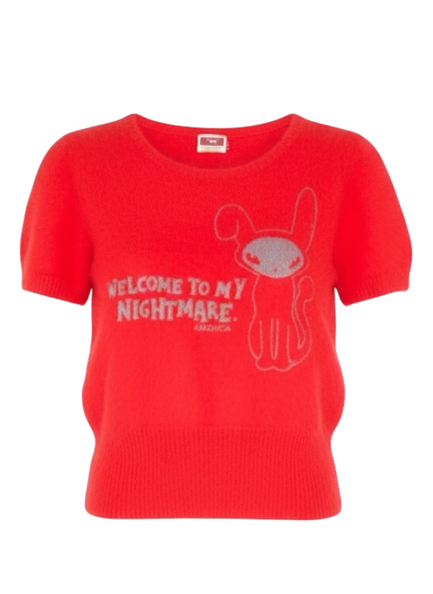 cherry red angora custom print top