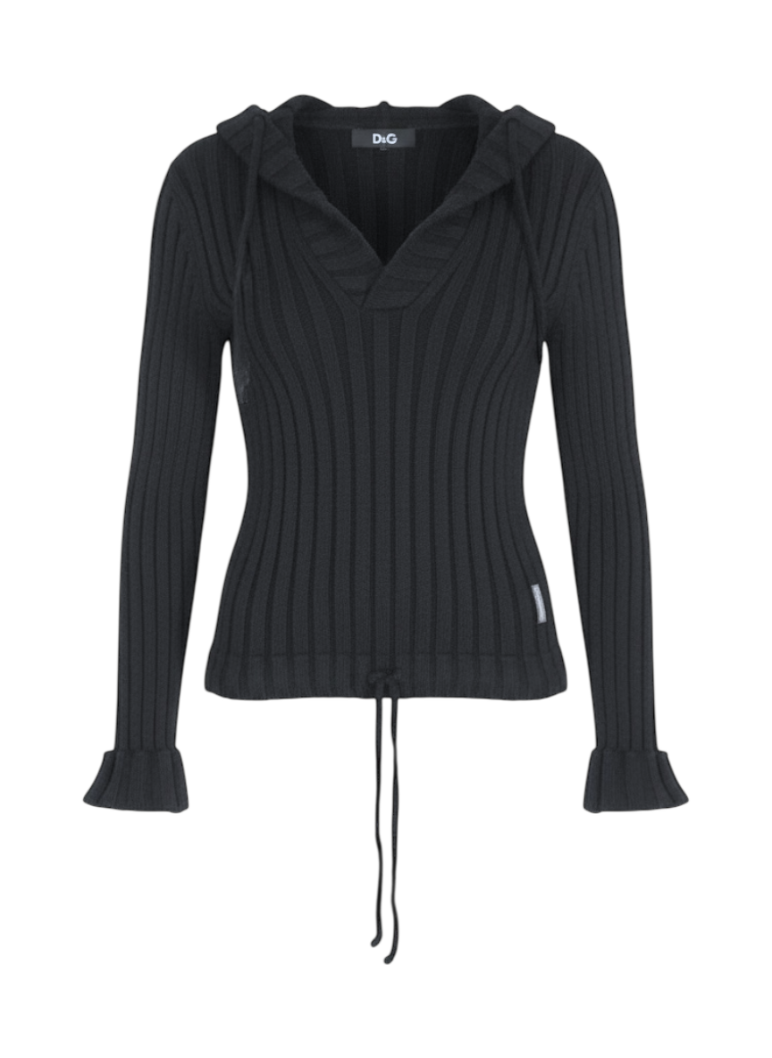 dolce & gabbana black knit sweater with hood