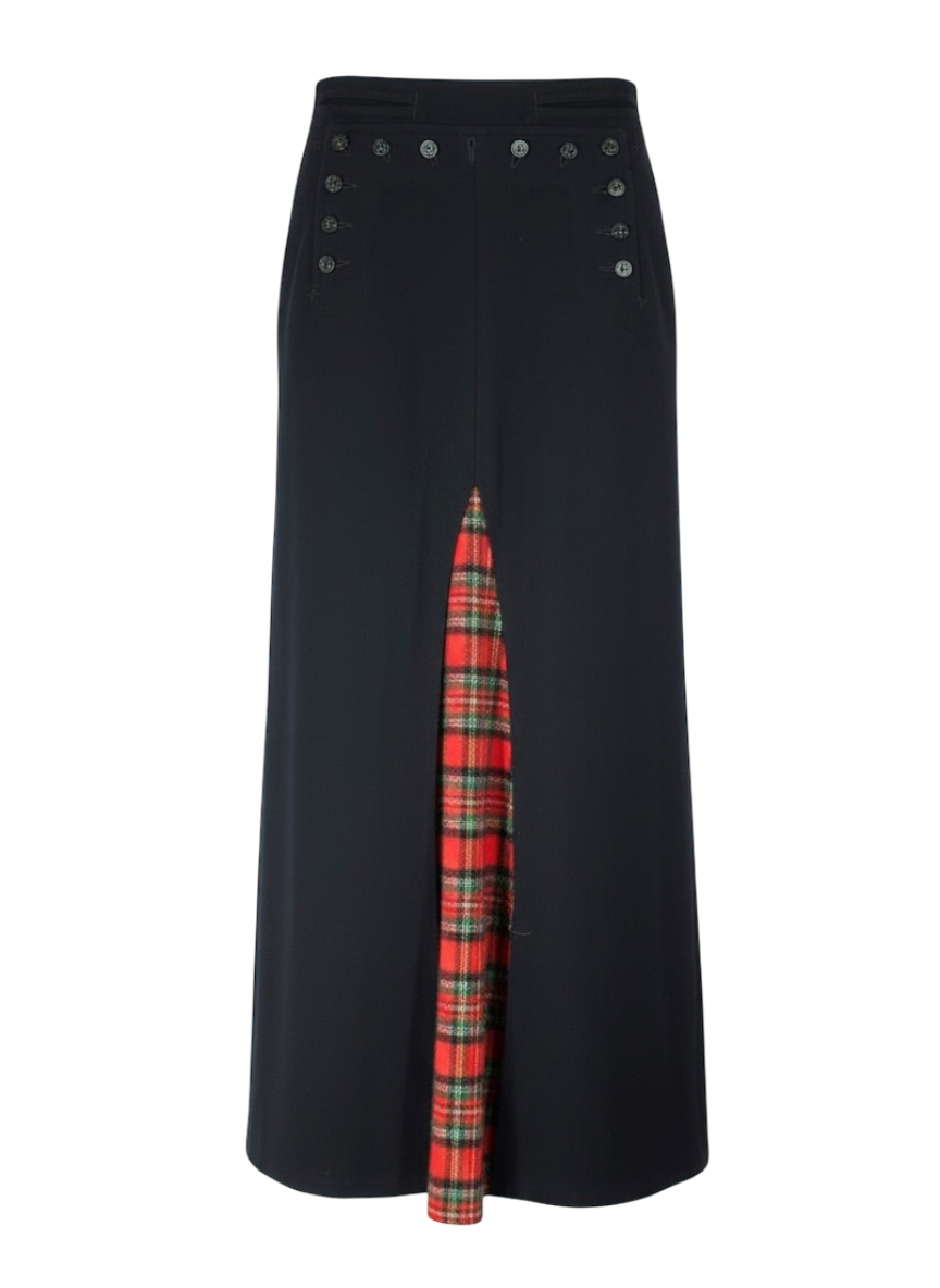 Vintage upcycled Navy maxi skirt with tartan insert