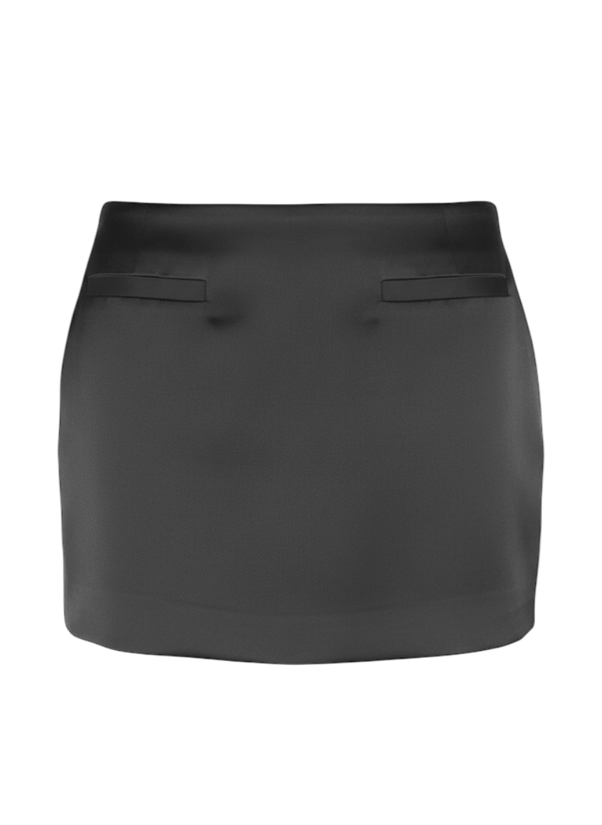 ASTR the label black silk office core mini skirt