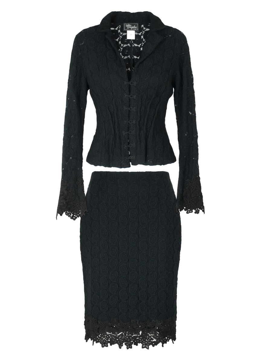 Lolita Lempicka Paris black floral wool 2-piece set