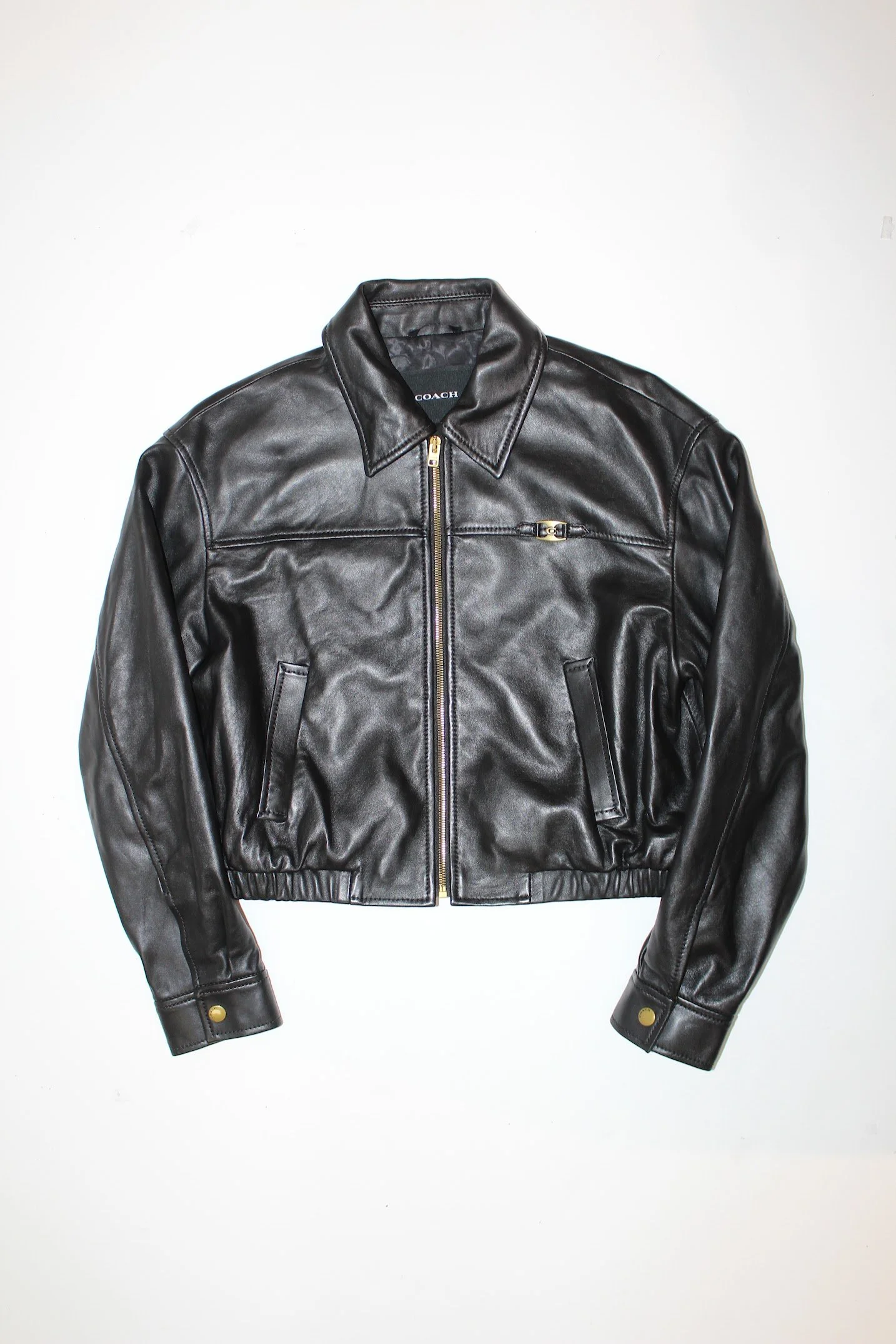 coach black lamb skin cropped jacket