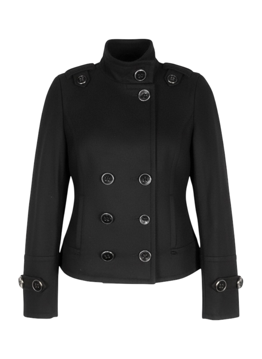 DKNY jeans black wool cropped double breast peacoat