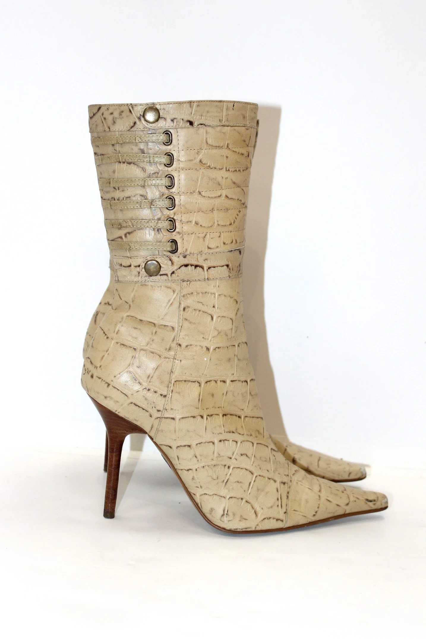 vintage porto leather ponited stilletto boots