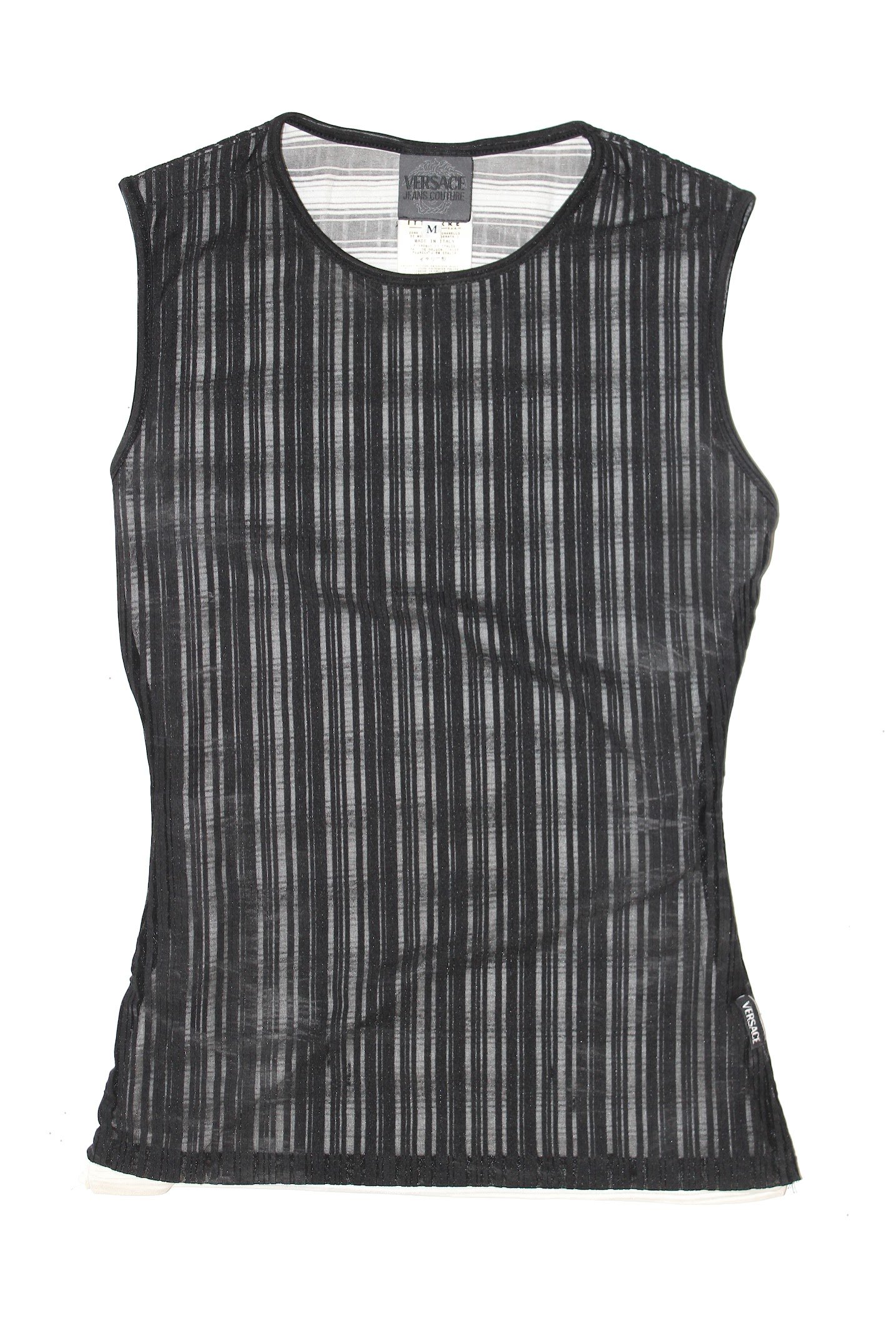 versace jeans couture layered striped mesh tank