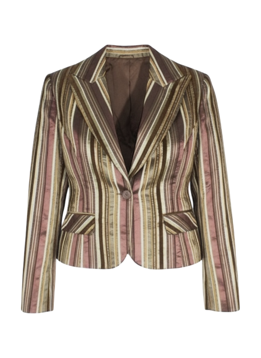 sarah l striped satin brown blazer