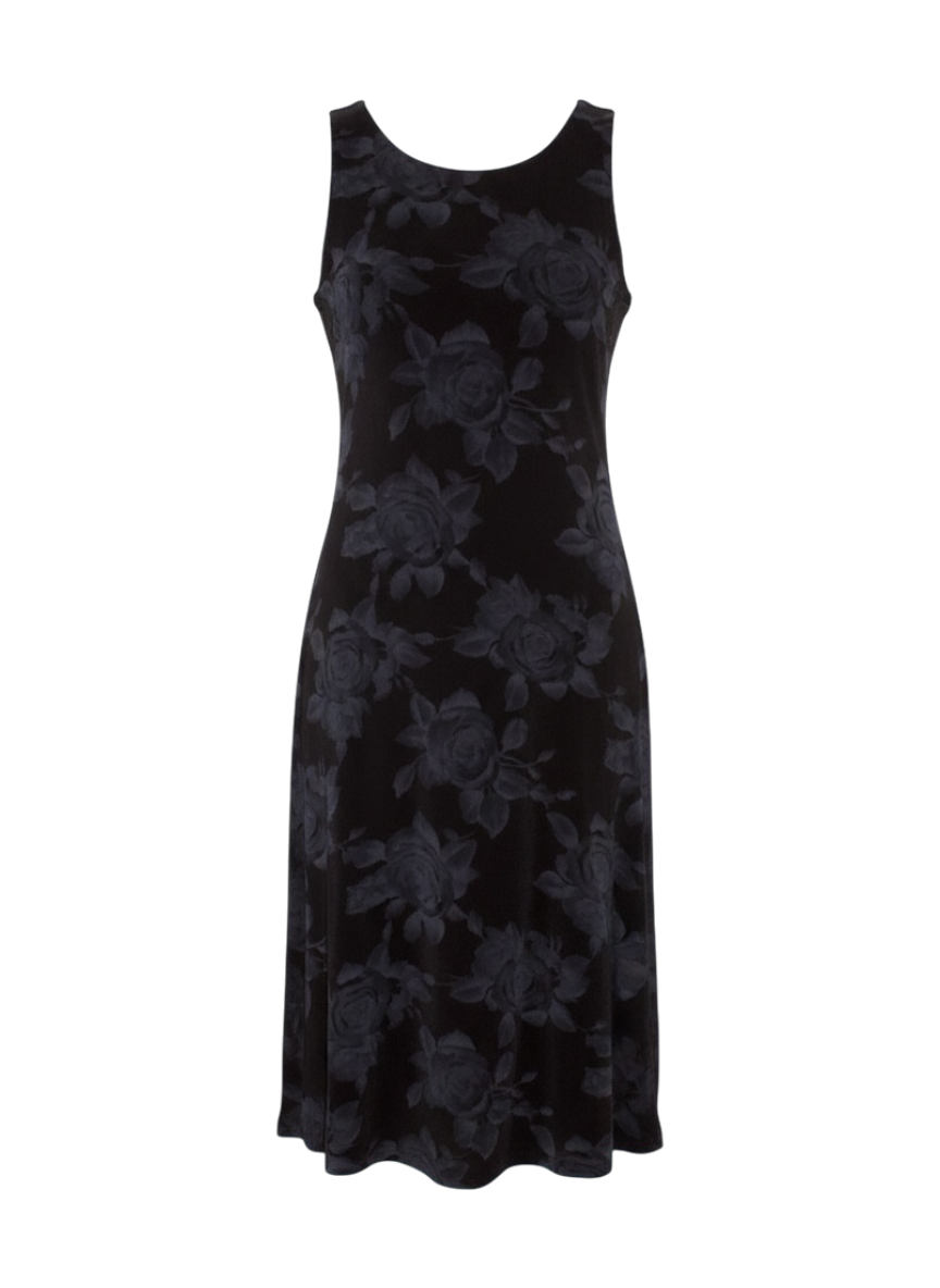 joule 90's black rose print dress