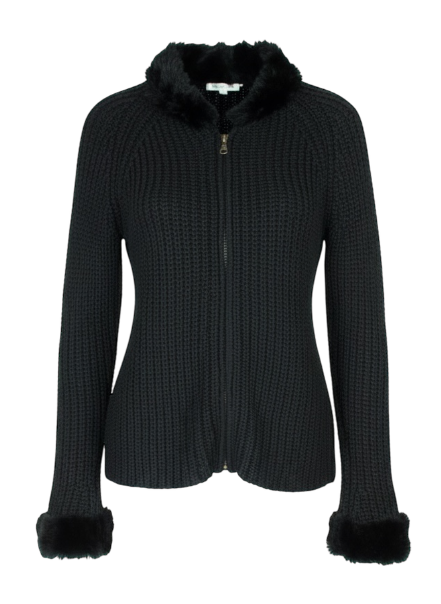 Wearing Your Heart on Your Sleeve 90s knit cardigan with fur trim