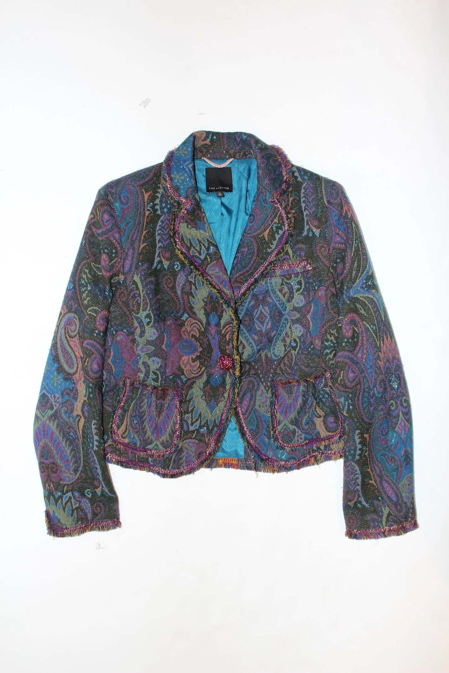 the limited blue multi-color wool knit jacket
