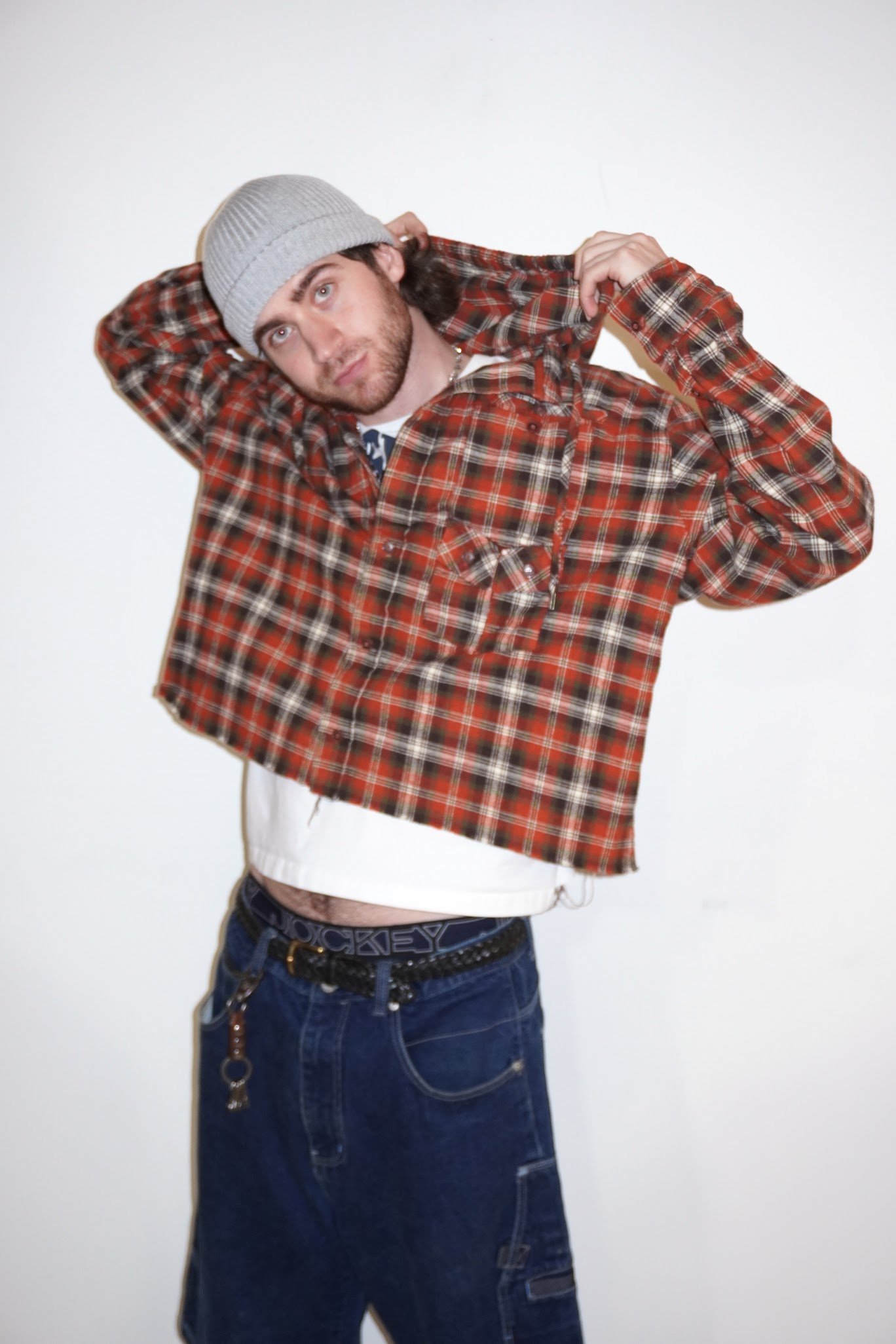 Pelle Pelle red flannel hooded button down shirt