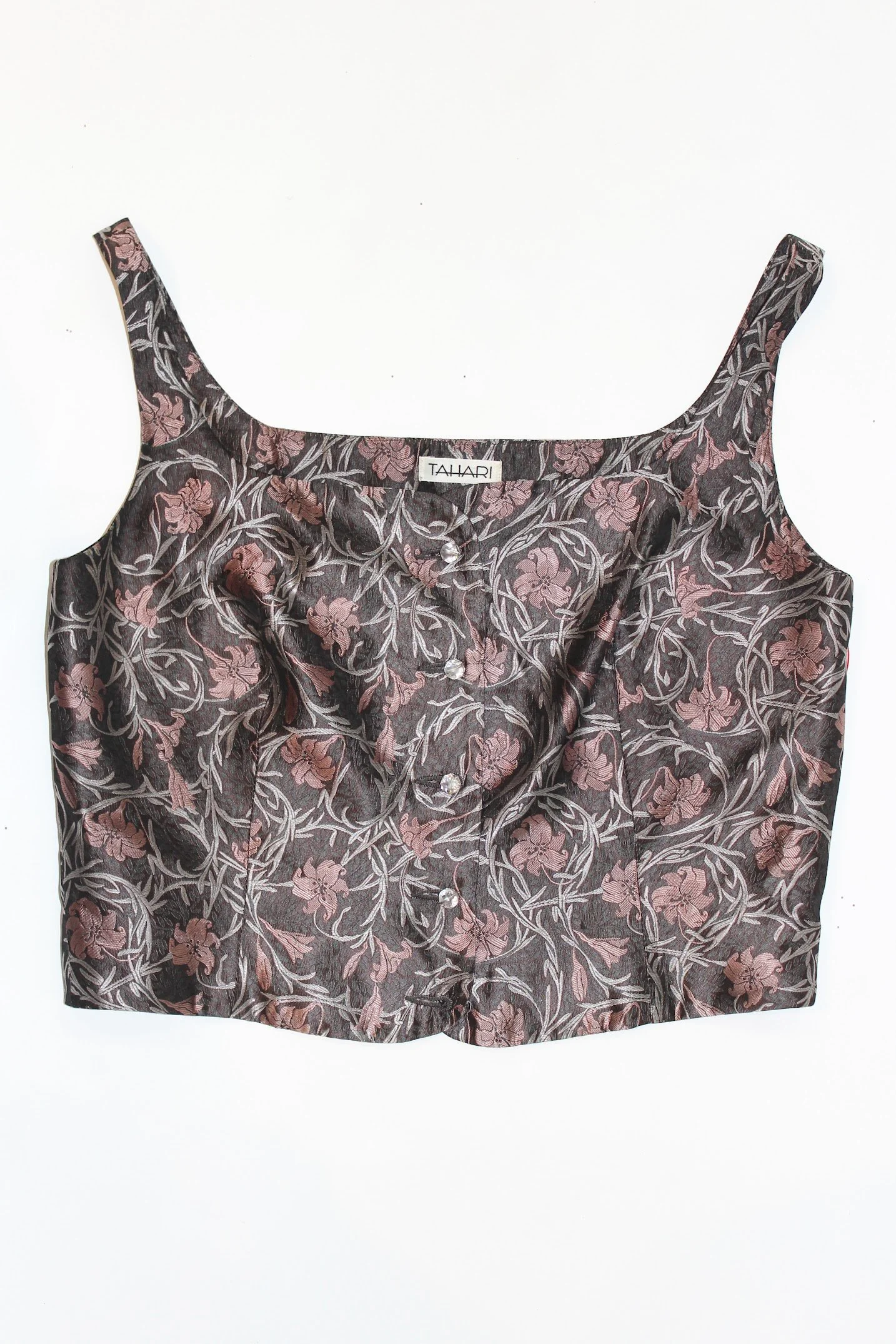 tahari grey floral tank blouse
