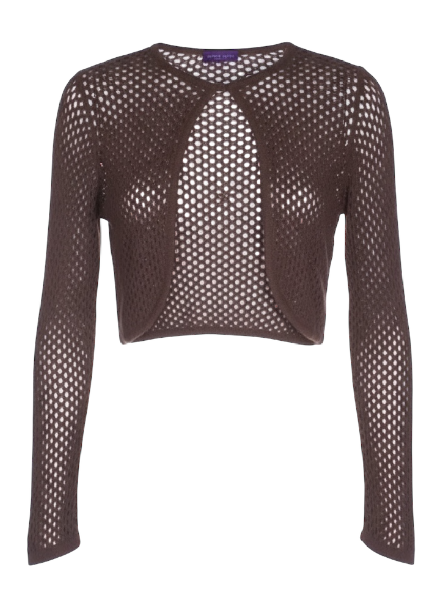 future ozbek brown open knit cropped cardigan