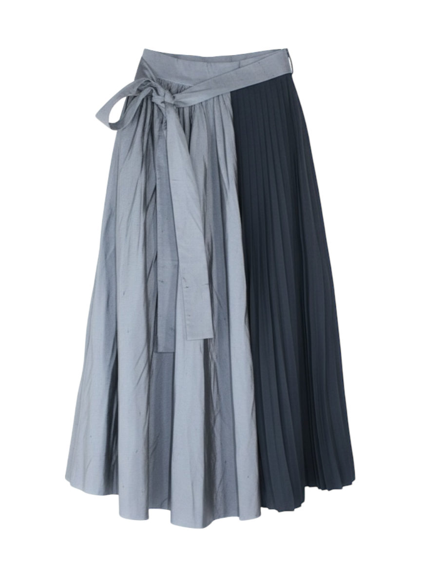 Thom Browne grey taffeta pleated wrap skirt