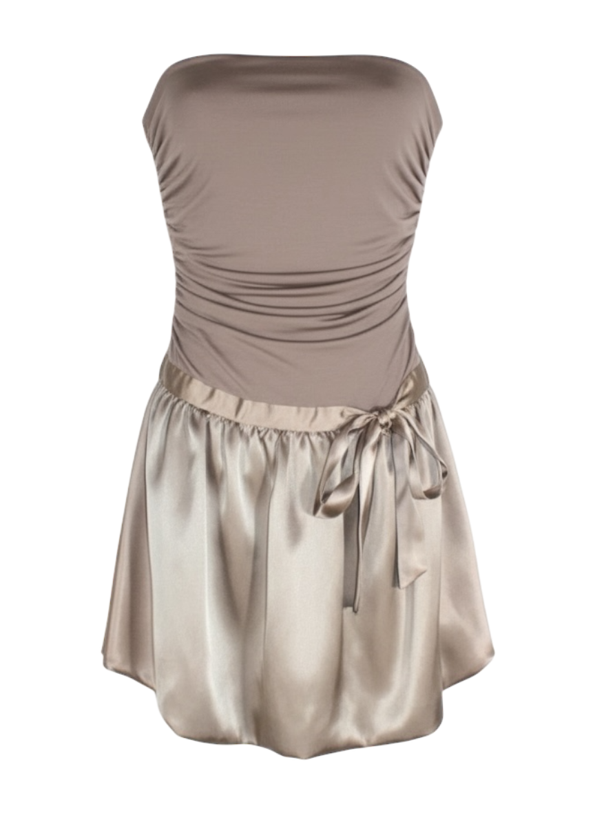 bolbou taupe strapless satin bubble dress