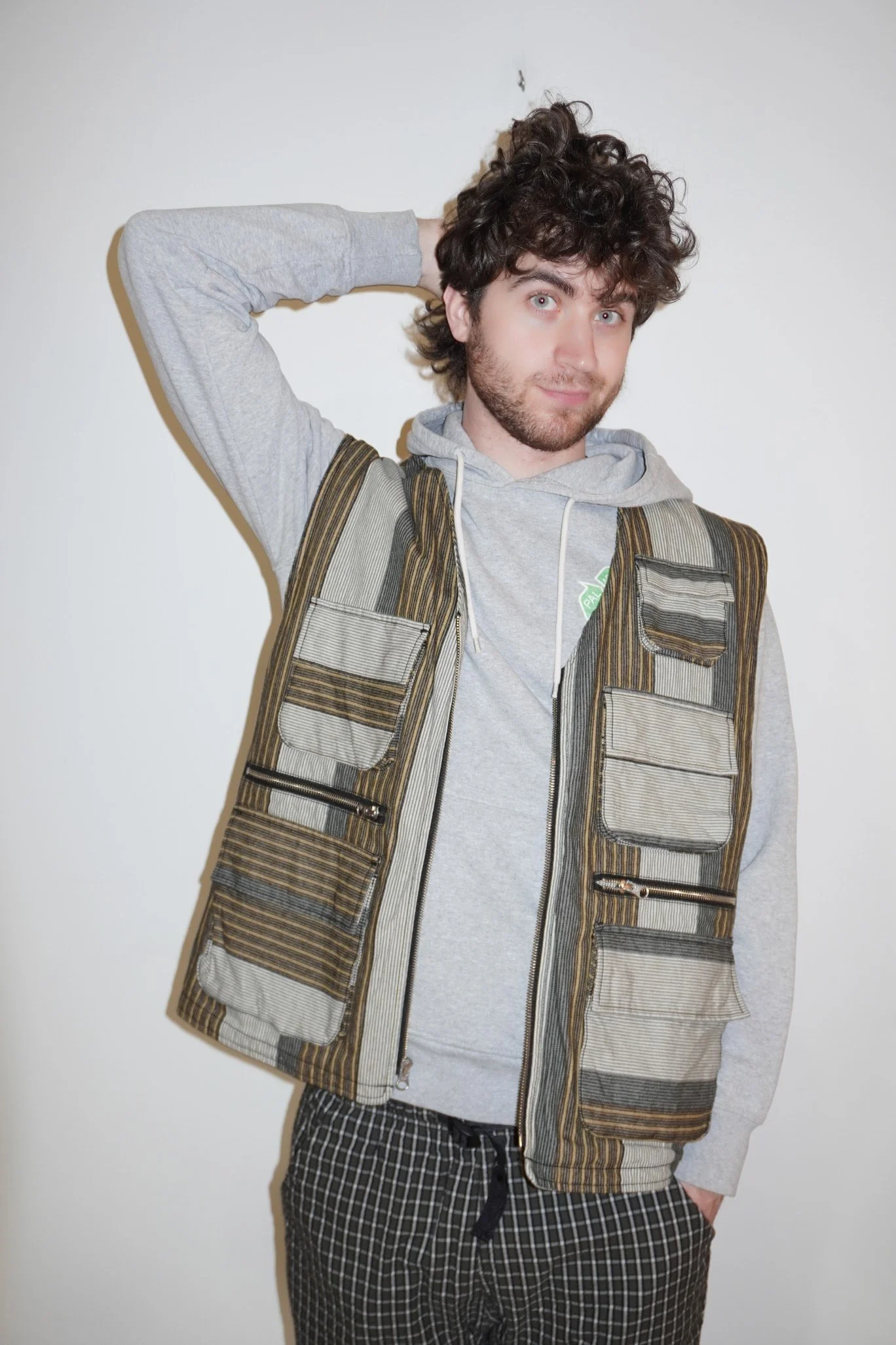 Stussy striped zip up utility vest