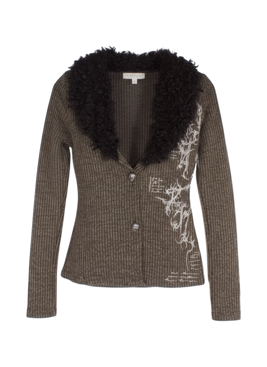 Fashion Collective Olive Cyber Sigil Ribbed gardigan with faux fur collar