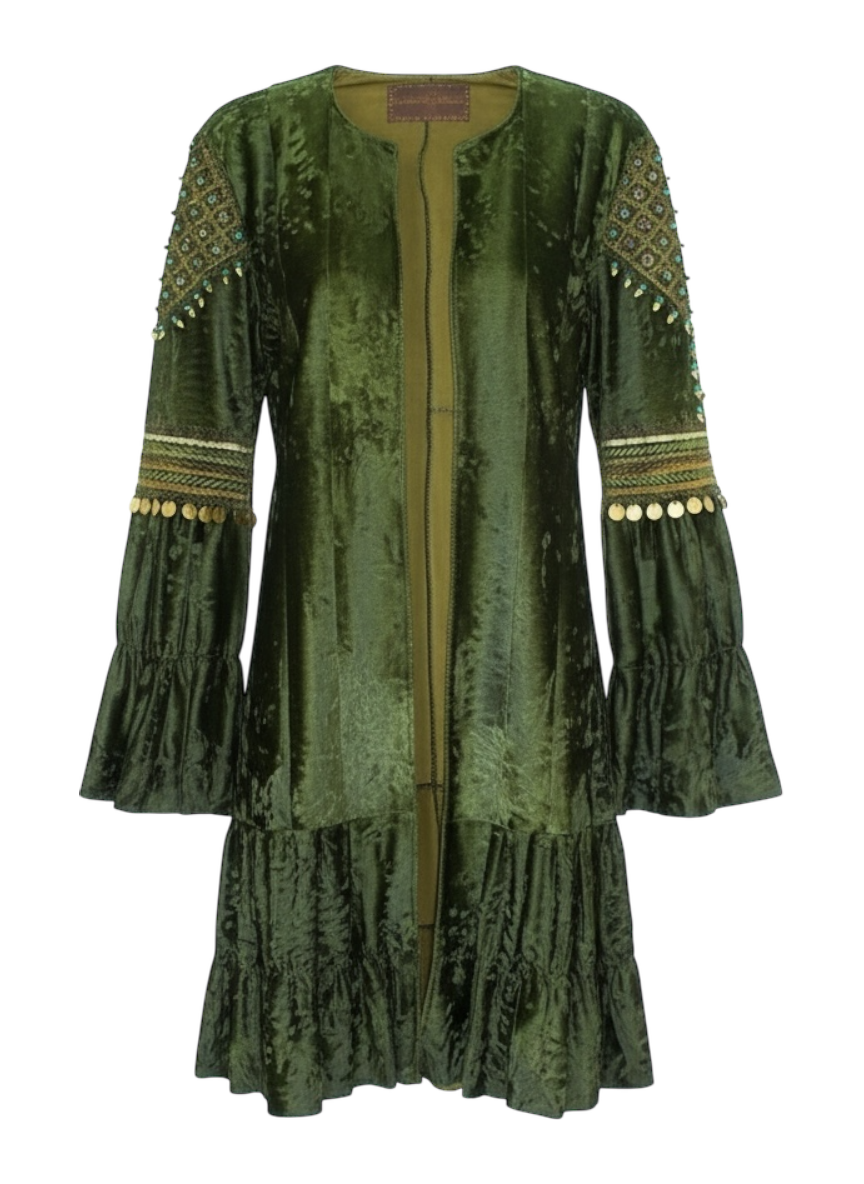 dennis basso green calf hair jacket with rabbit fur stole