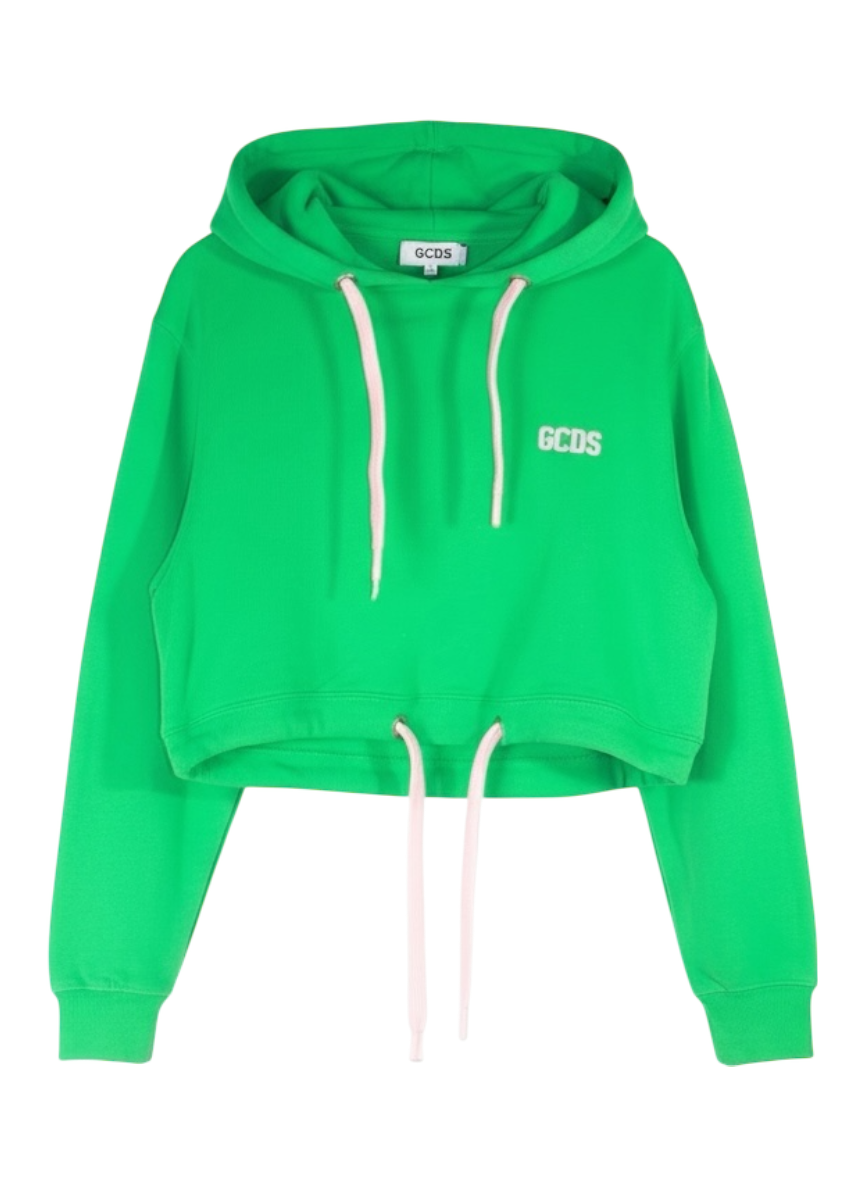 GCDS kelly green and pink cropped hoodie