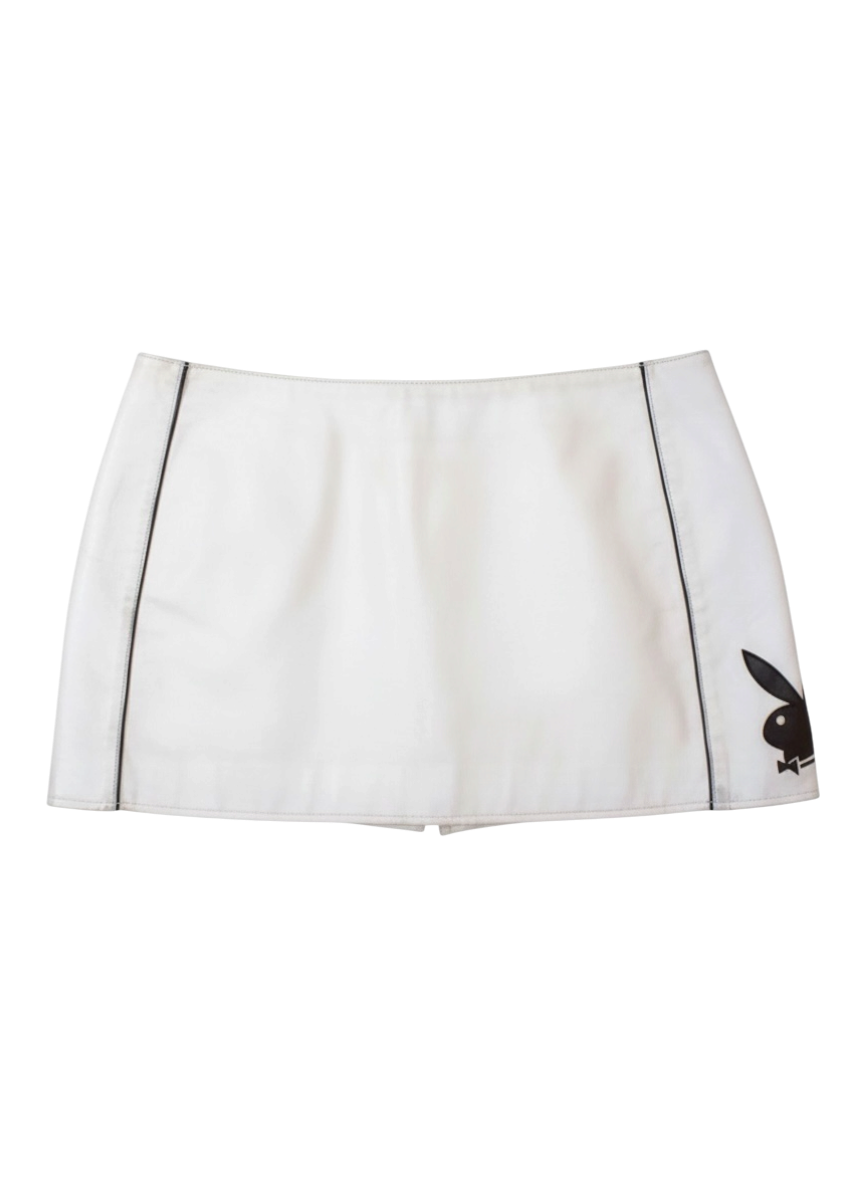 playboy white leather mini skirt