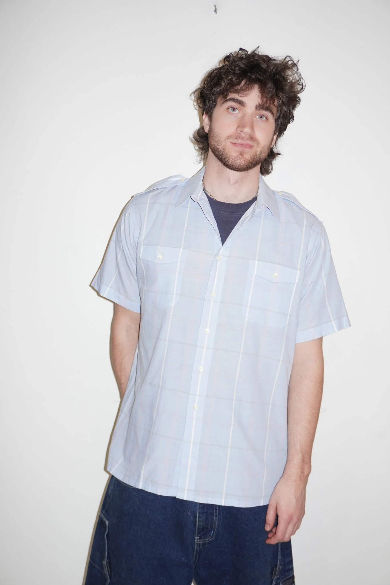 christian dior blue plaid short sleeve button down