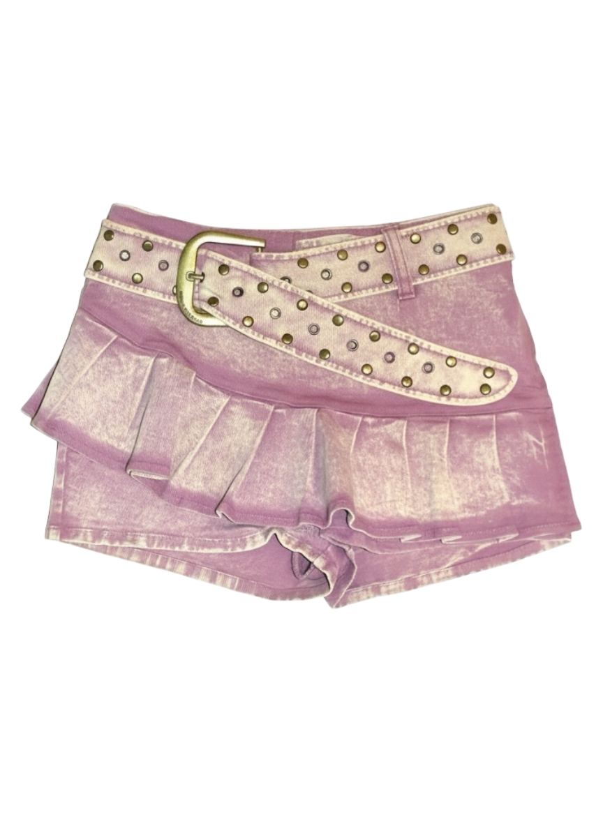 Open Aesthetic Pink Acid Wash Denim Micro Skort