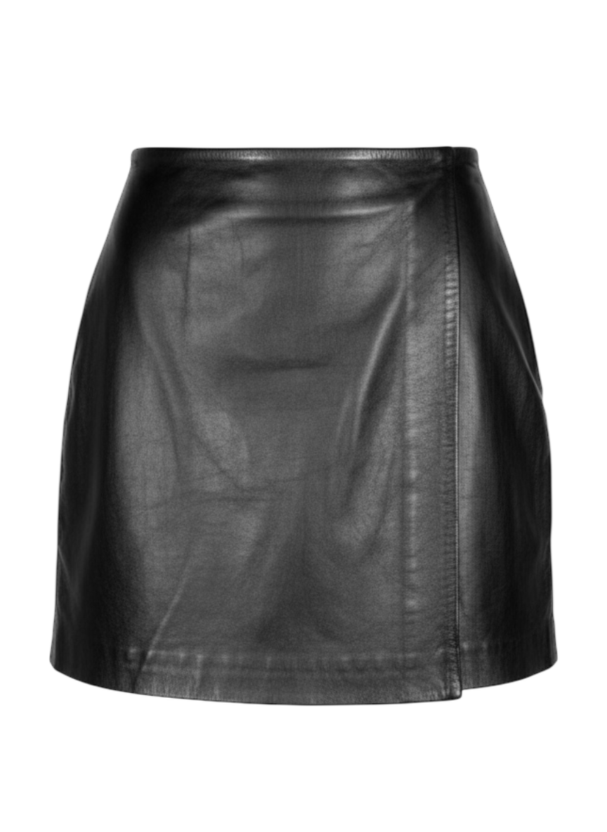 8 by YOOX black genuine leather mini wrap skirt