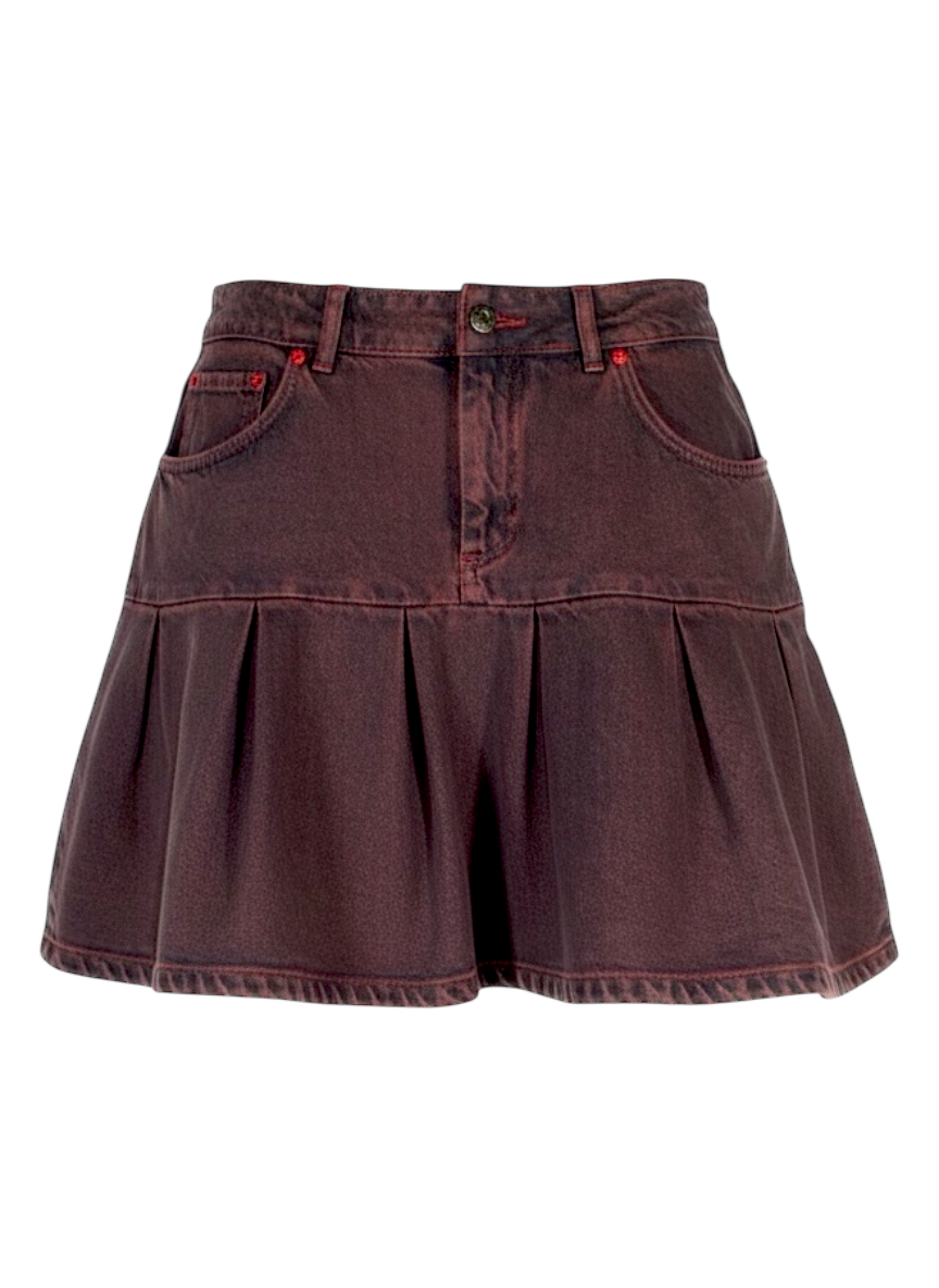 HOSBJERG burgundy denim pleated mini skirt