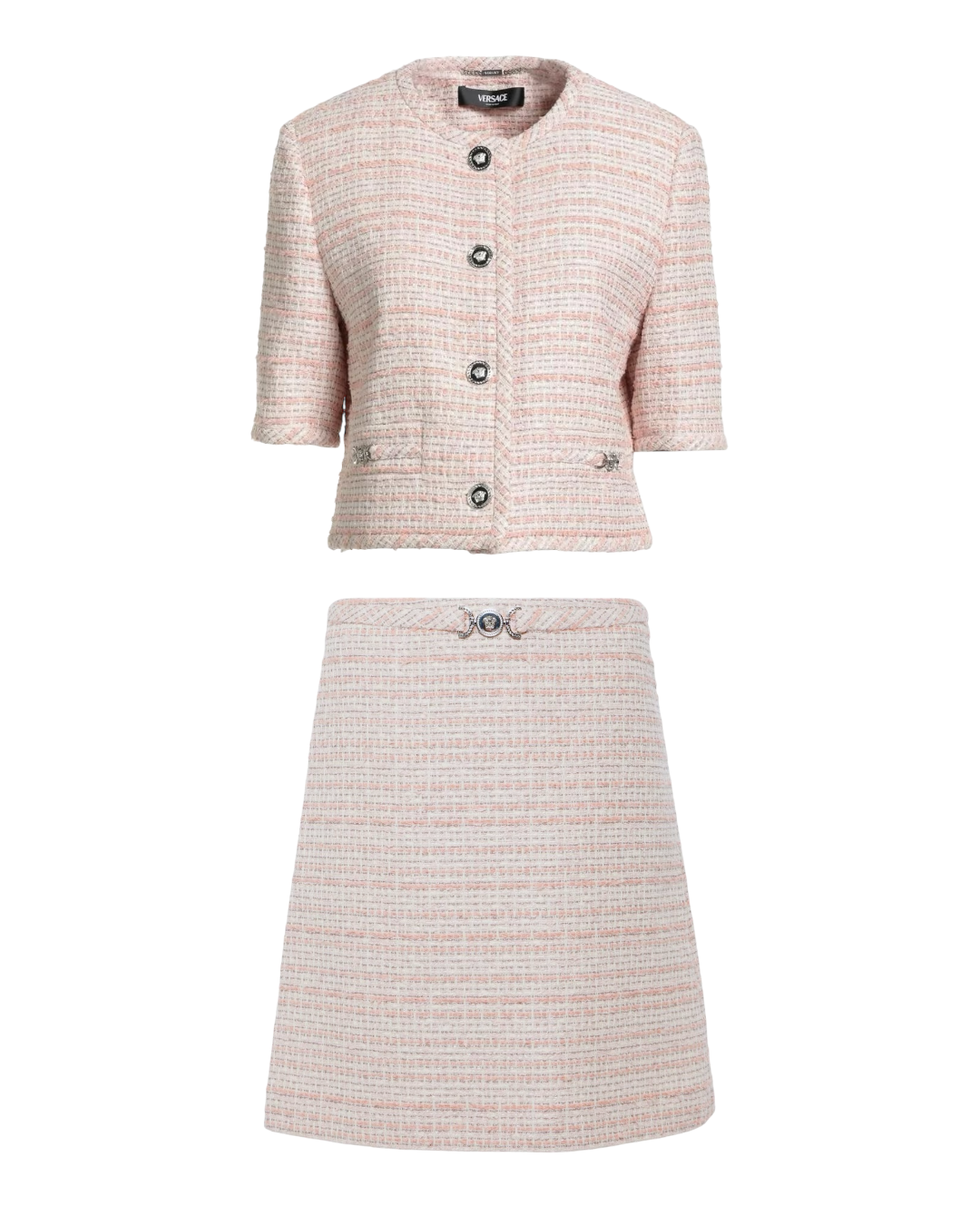 versace baby pink tweed skirt suit