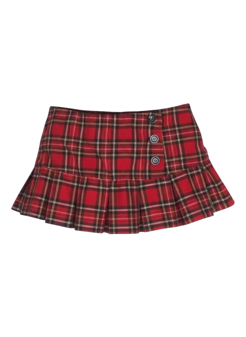 body central red tartan pleated micro mini skirt