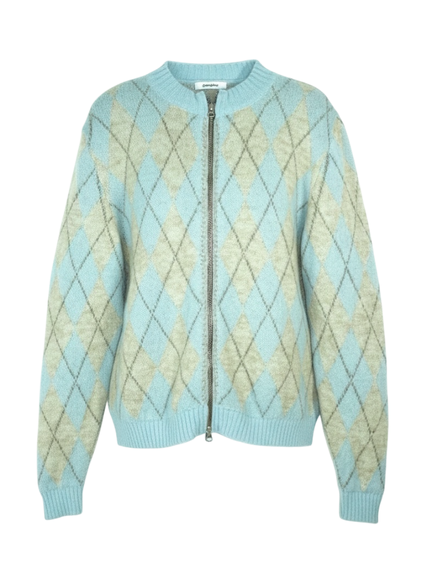 Gimaguas argyle knit zip up sweater