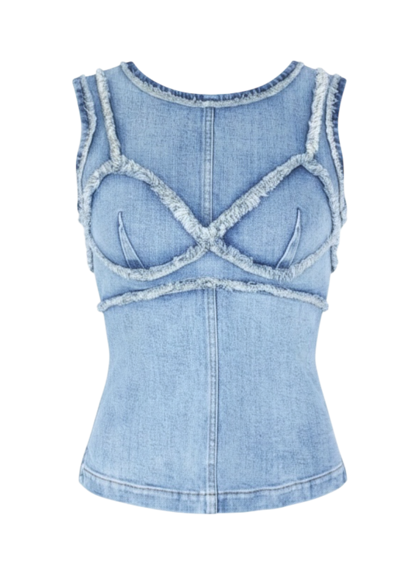 AREA denim bra effect top