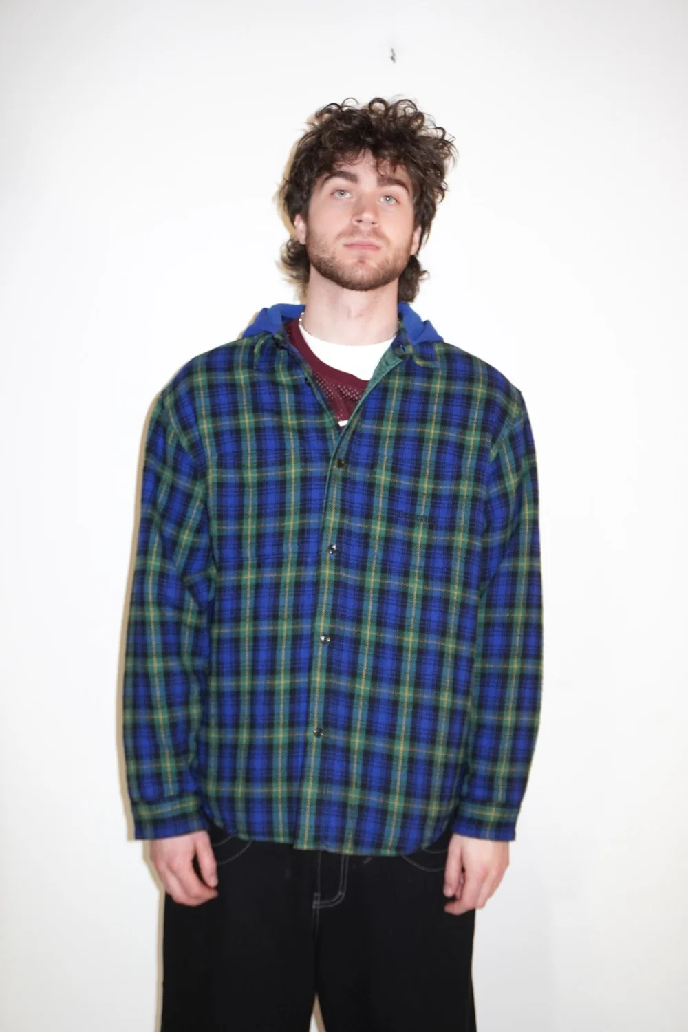 Supreme blue and yellow plaid flannel with hood — Other People's