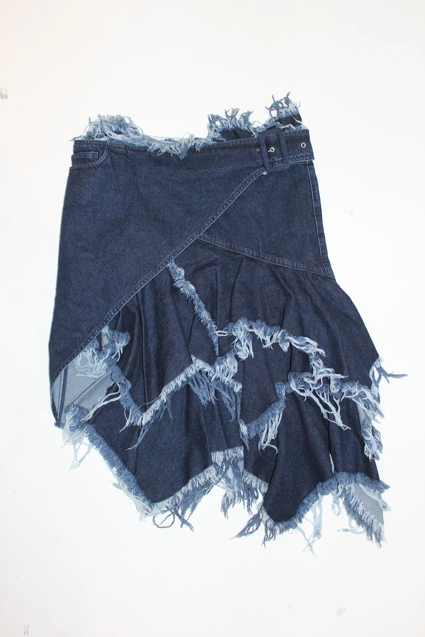 marques almeida shredded tiered denim skirt
