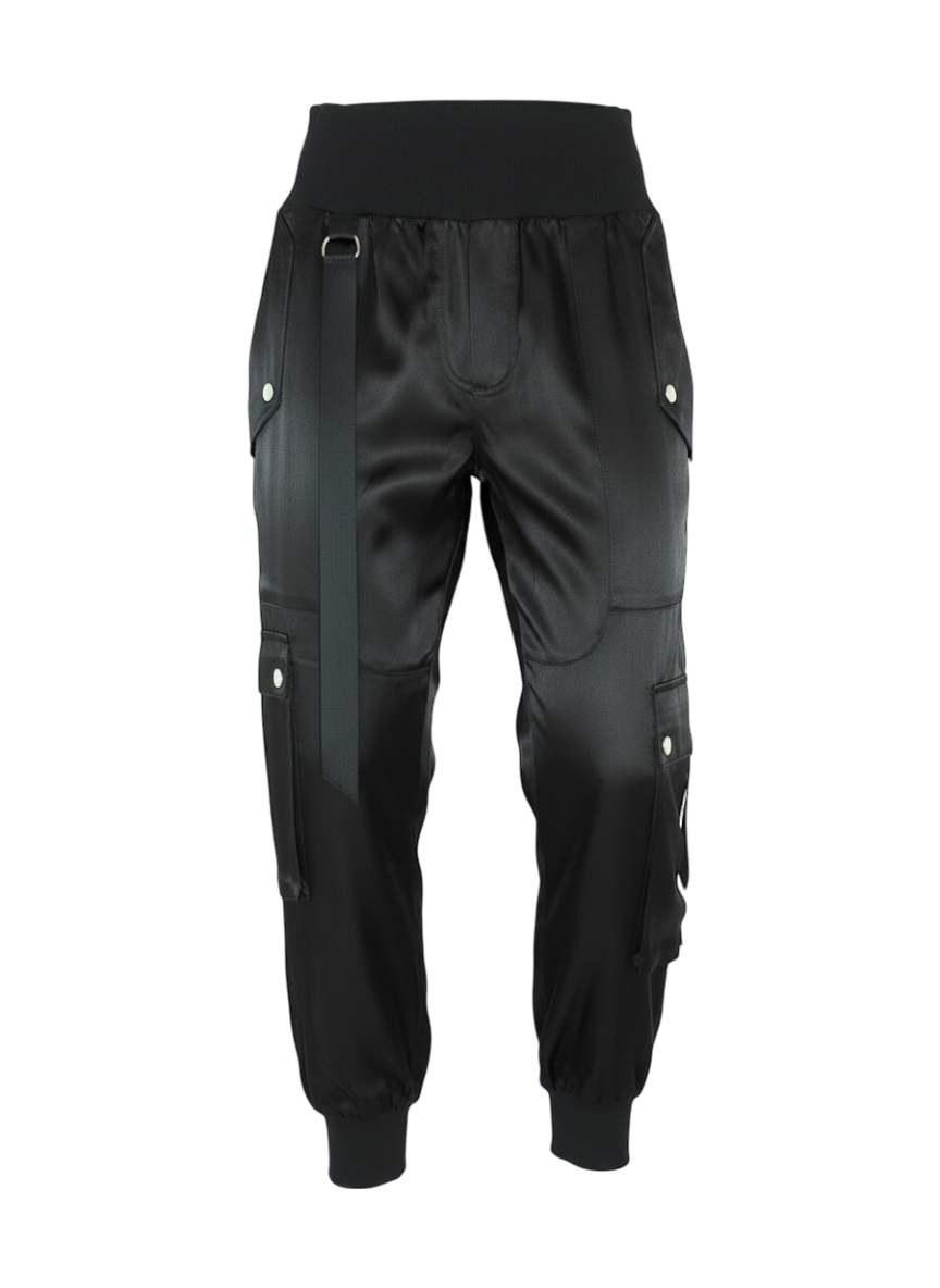 Cinq à Sept black cupro cargo joggers