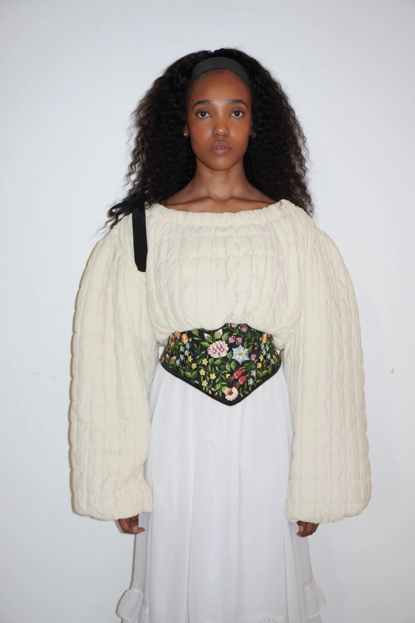MILKWHITE quilted creme crop top
