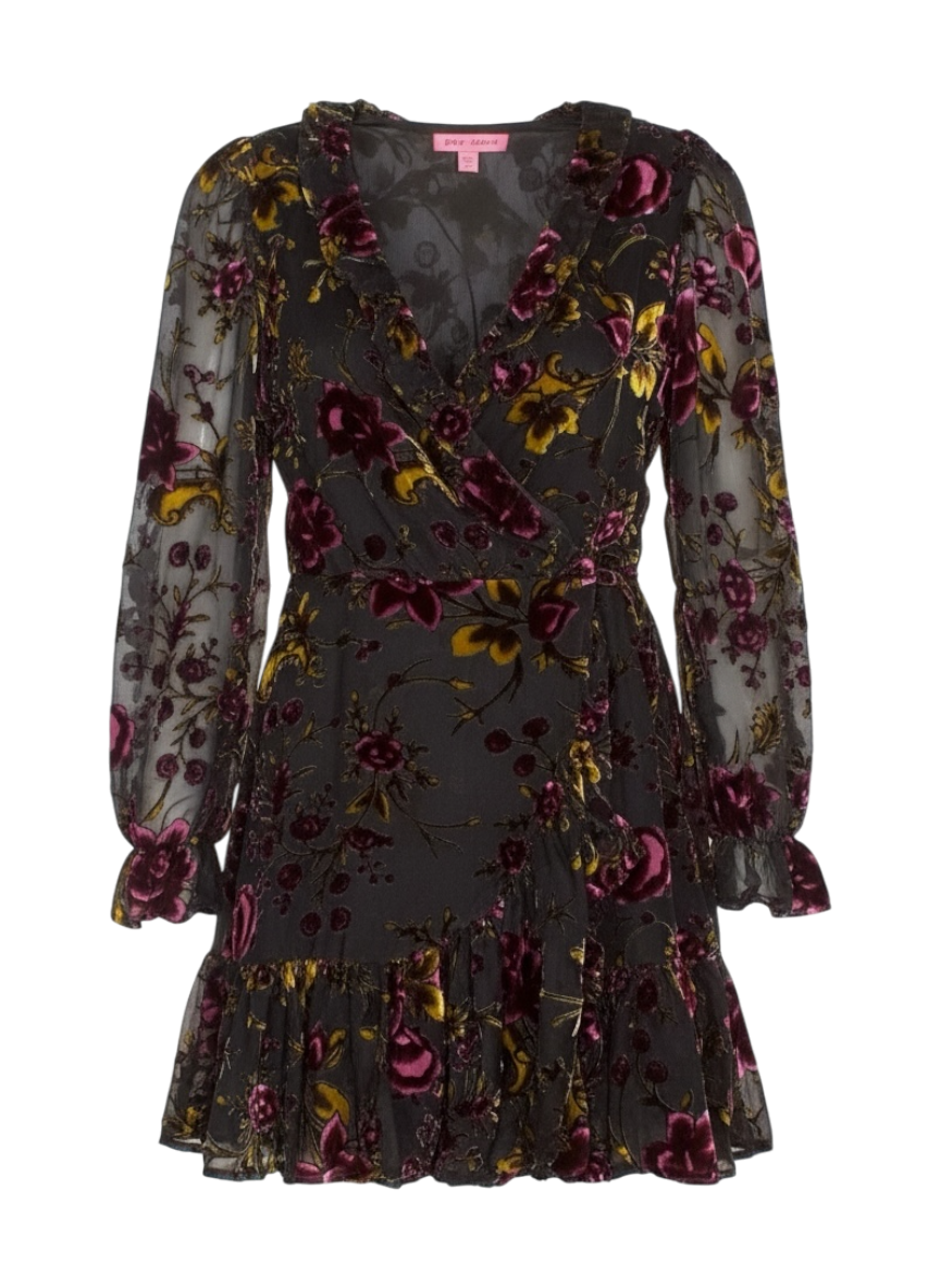 betsey johnson black mesh floral wrap dress