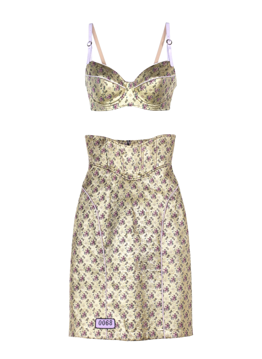 No Dress metallic gold rose print set